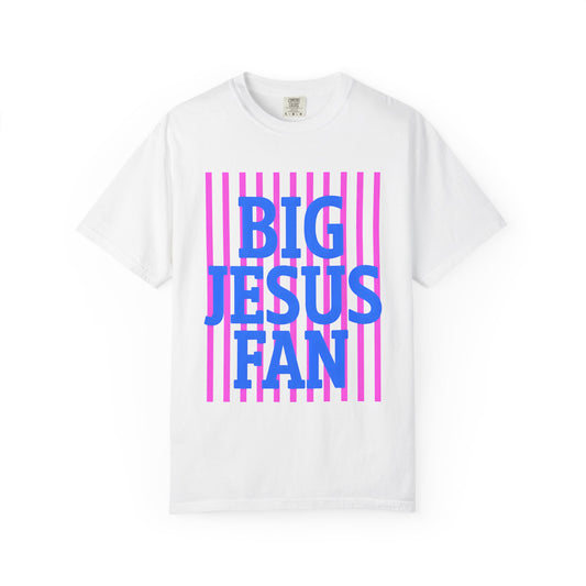 Big Jesus Fan T-Shirt — Retro Stripes Christian Tee