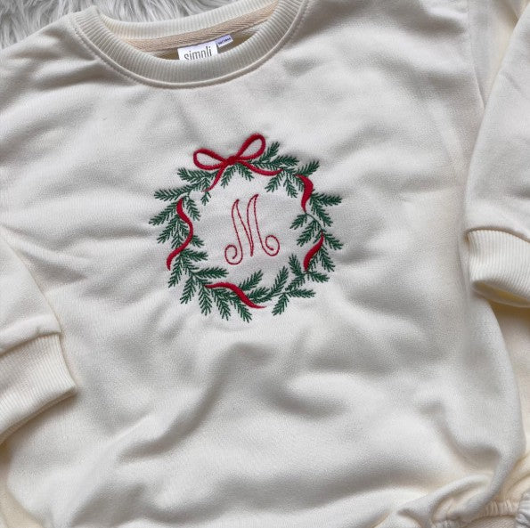Embroidered Christmas Wreath Romper