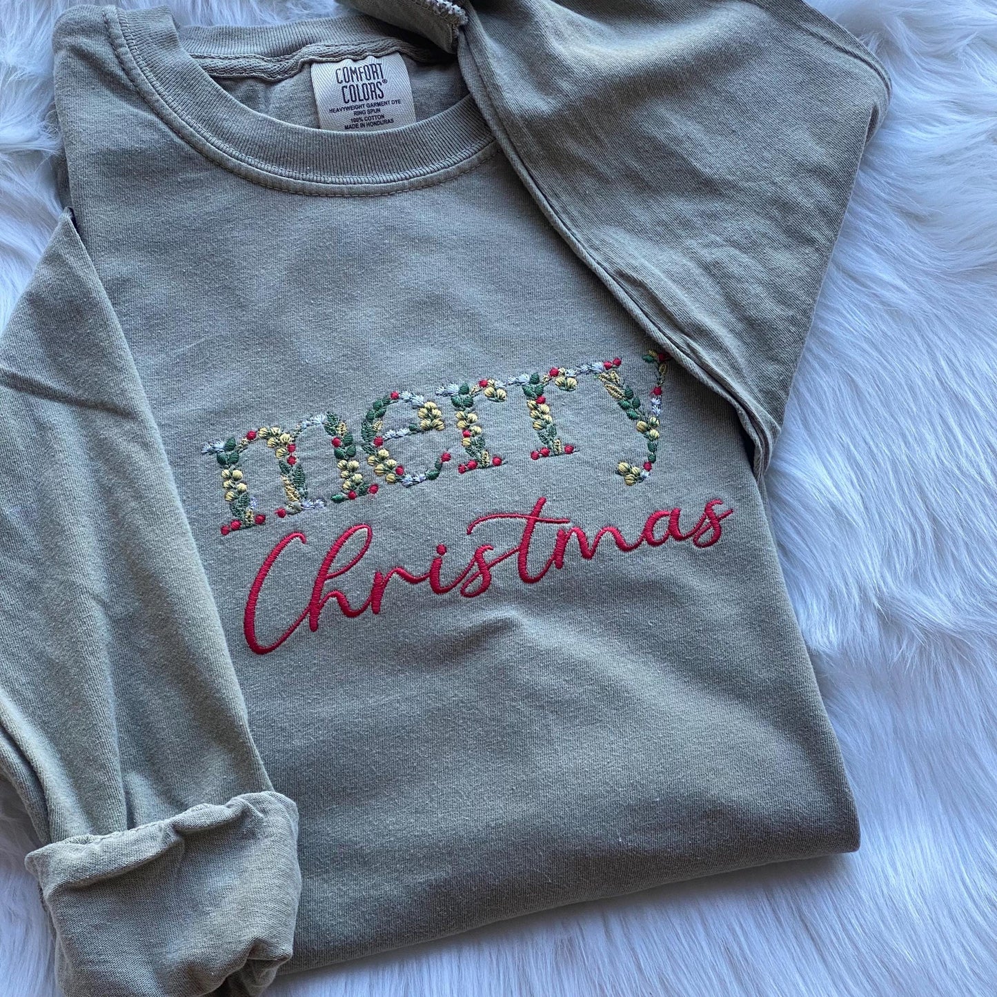 FLORAL Merry Christmas tshirt embroidered- Christmas embroidered shirt