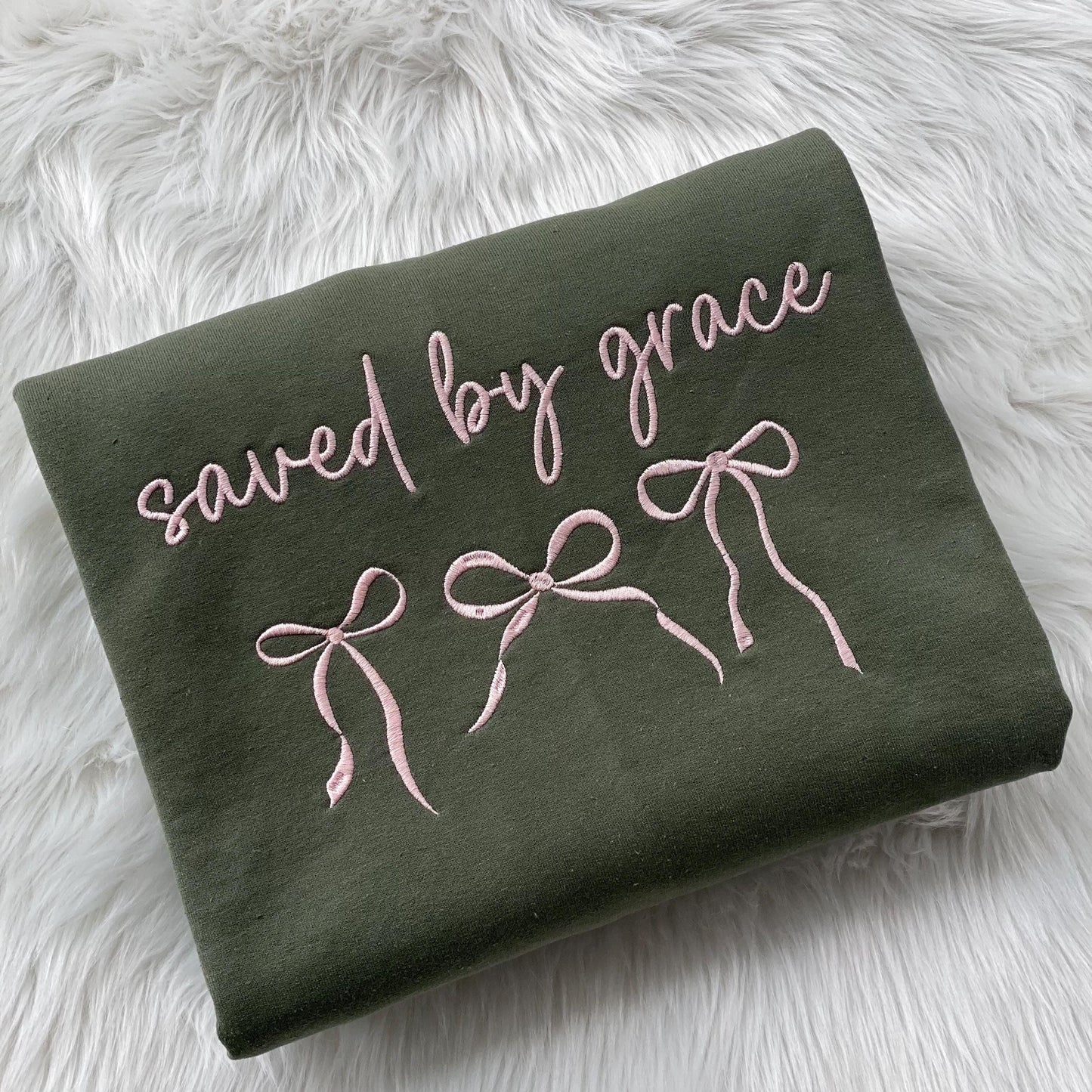Saved By Grace Embroidered Sweatshirt with Coquette Bows