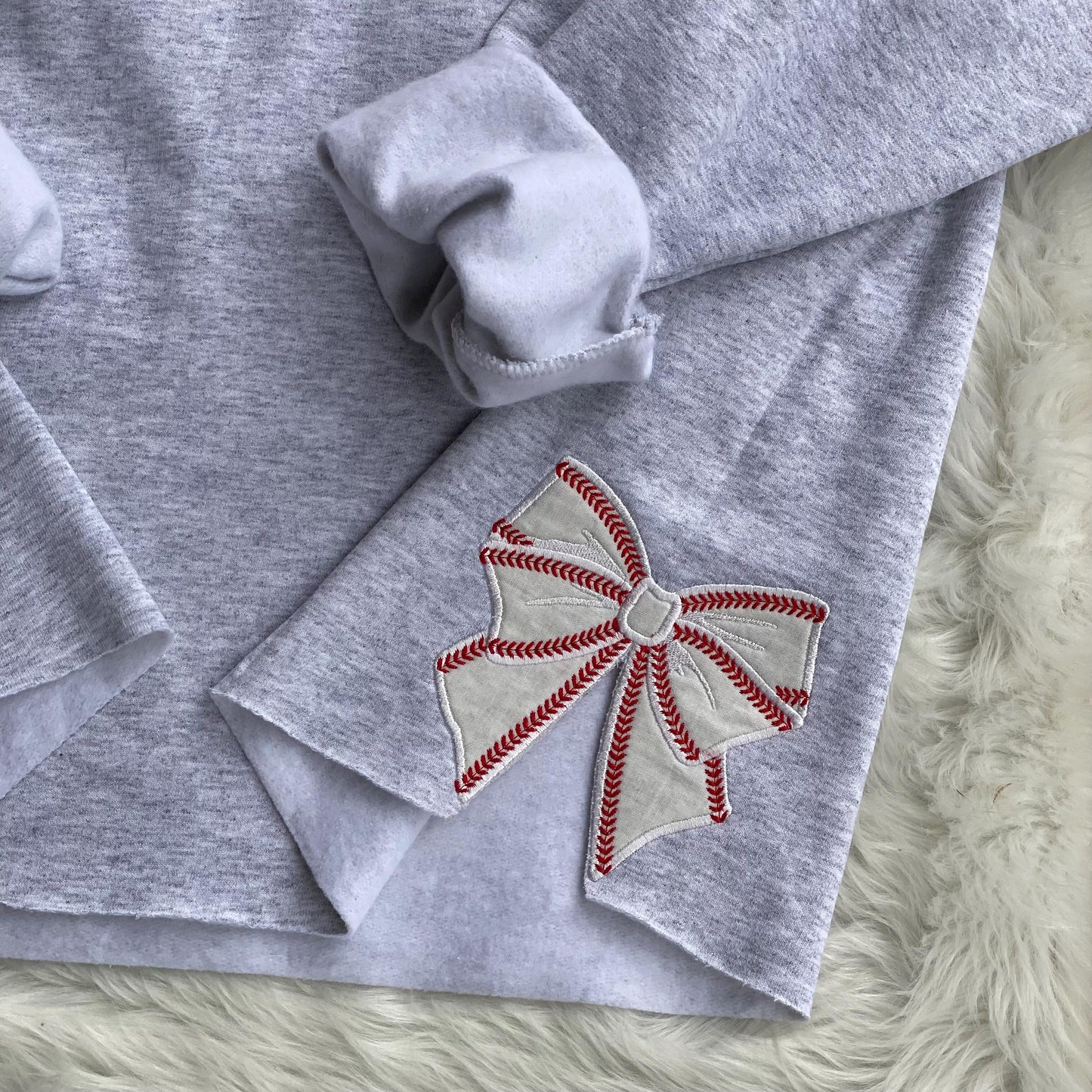 Baseball Softball Mama Embroidered Sweatshirt with Coquette Baseball Softball Bows