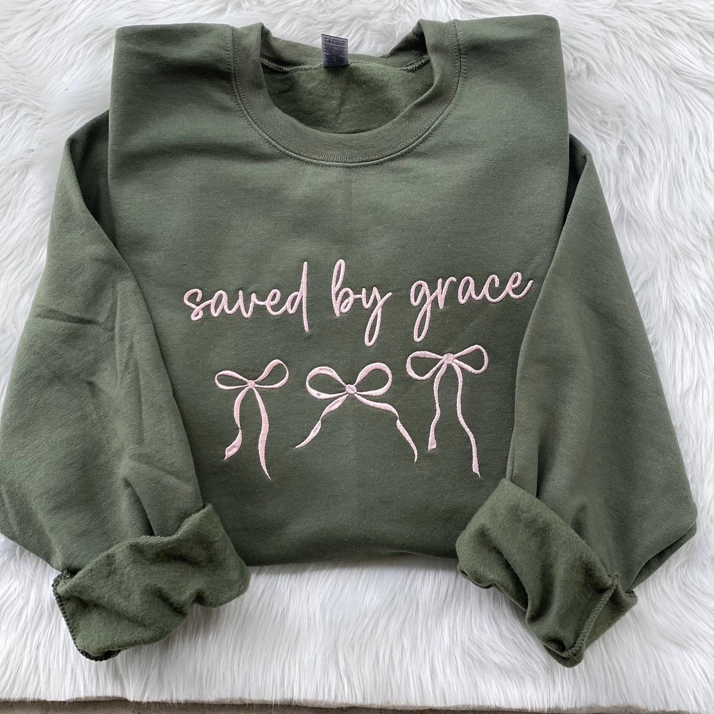 Saved By Grace Embroidered Sweatshirt with Coquette Bows