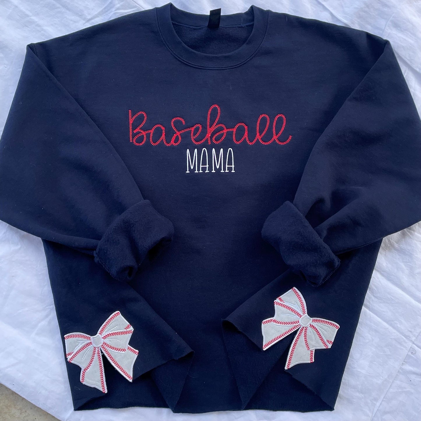 Baseball Softball Mama Embroidered Sweatshirt with Coquette Baseball Softball Bows