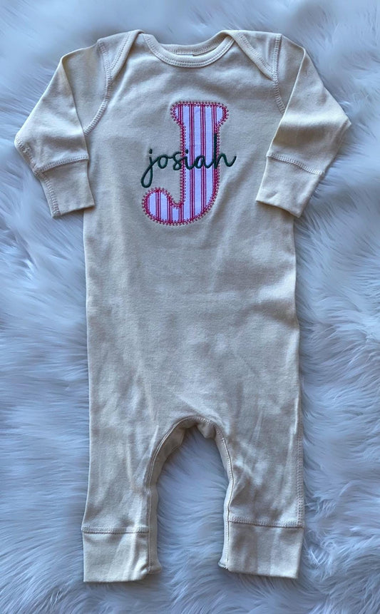 Personalized Christmas Baby Romper – Monogrammed Infant Romper with Name