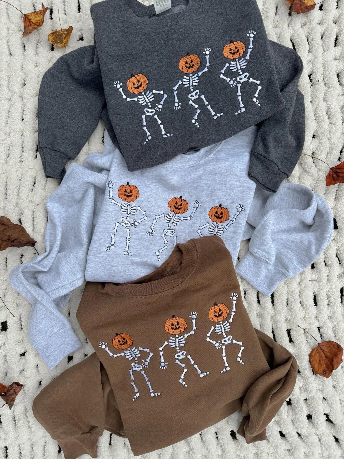 Pumpkin Skeleton Dance Embroidered Sweatshirt