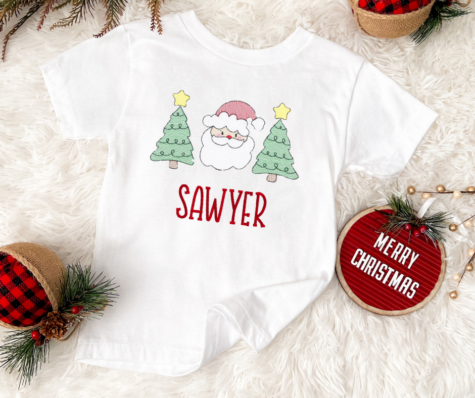 Personalized Santa Christmas Shirt for Toddlers | Embroidered Holiday Shirt | Custom Name Tee