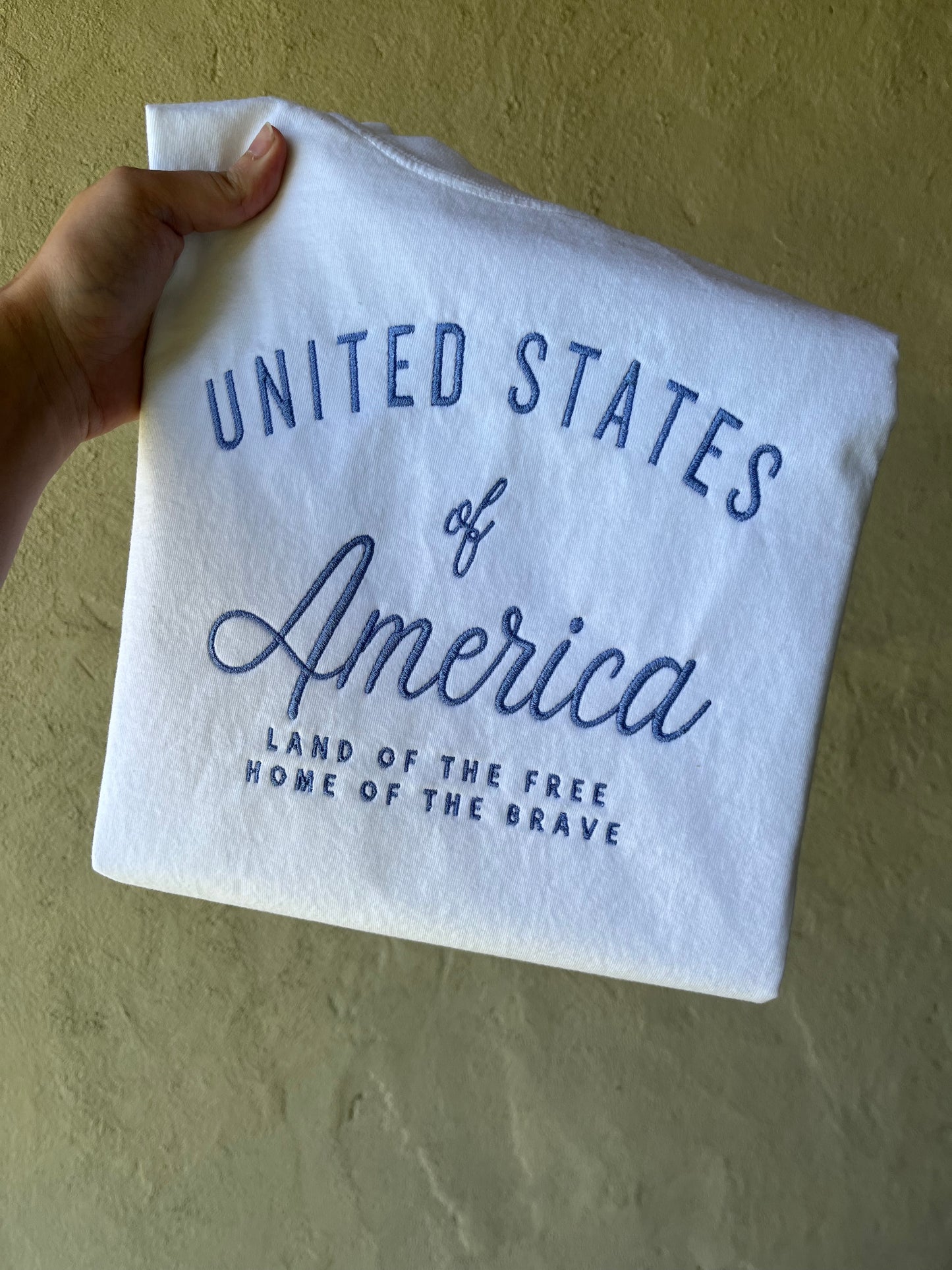 USA Embroidered T-Shirt – Patriotic “United States of America” Tee | Fourth of July Shirt | Land of the Free