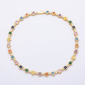 16K Gold Filled 8mm Multicolor CZ Round Square Tennis Chain 17 Inch Necklace | WA-04287
