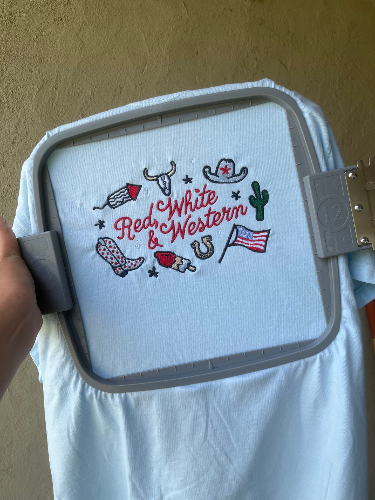 Red, White & Western Embroidered Shirt – Patriotic Cowgirl Tee for 4th of July