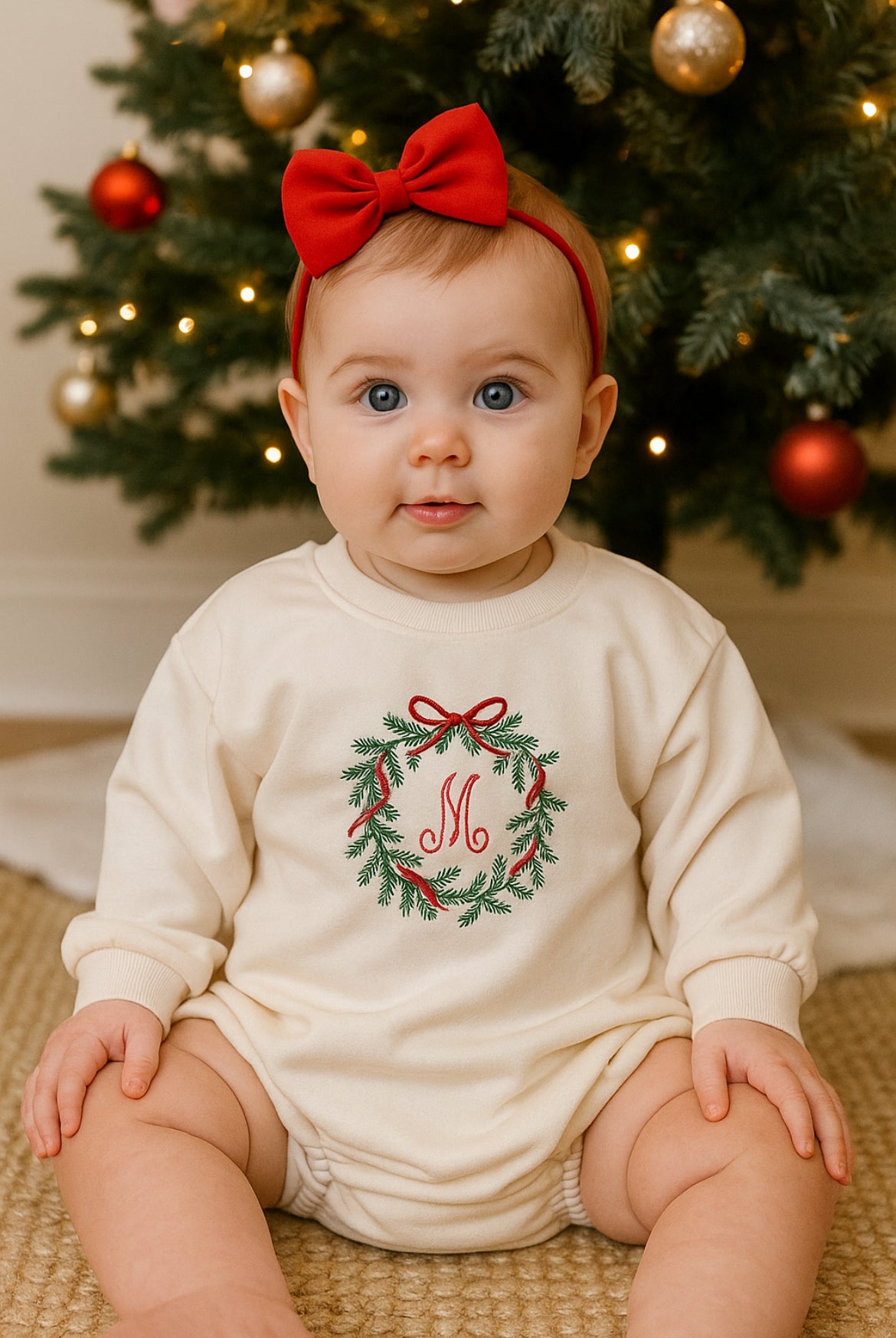Embroidered Christmas Wreath Romper