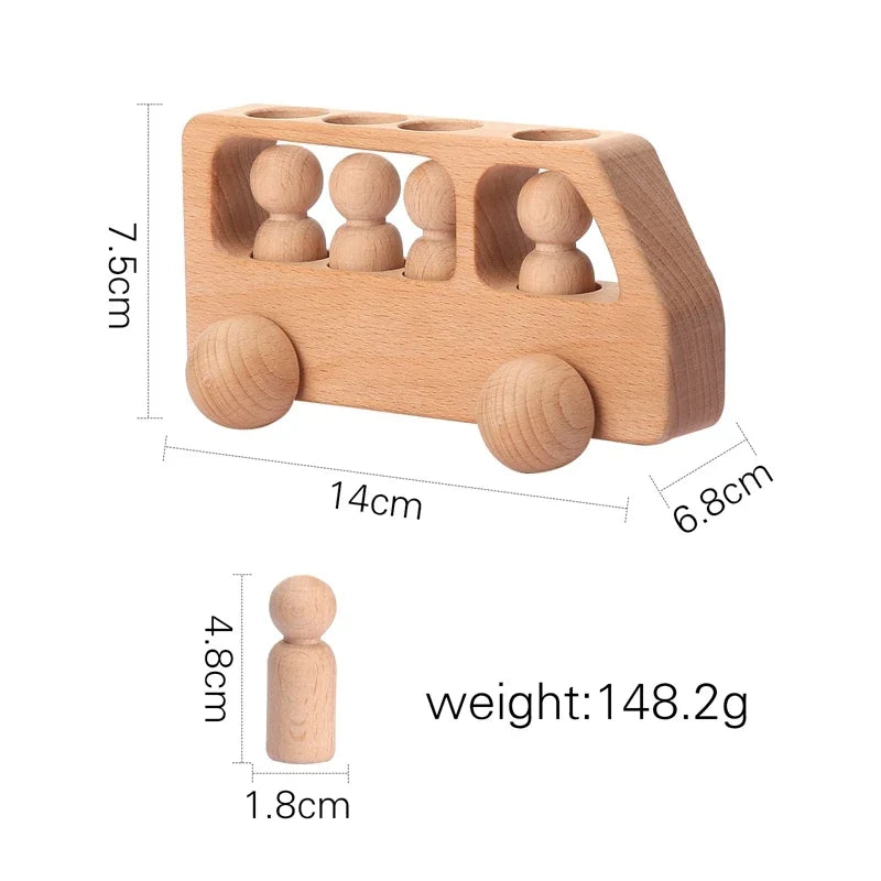 Wooden Car Toy – Beech Wood Bus Blocks, Montessori Educational Game for Children, Teething Baby Birthday Gift