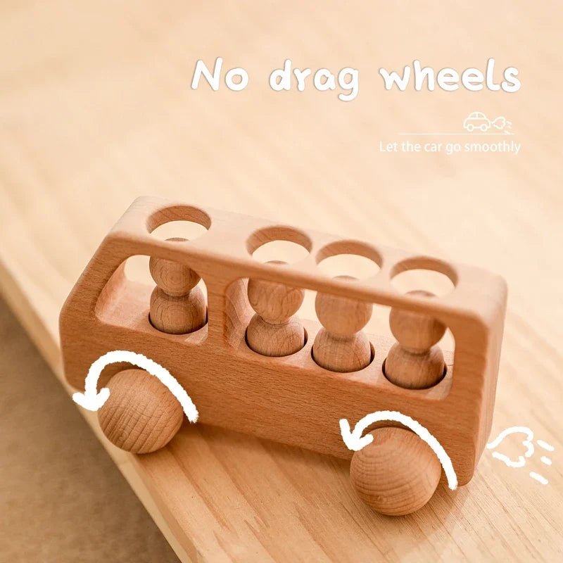Wooden Car Toy – Beech Wood Bus Blocks, Montessori Educational Game for Children, Teething Baby Birthday Gift