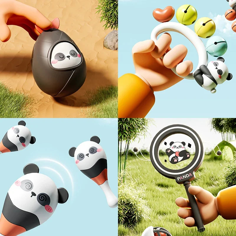 Montessori Baby Music Instrument Toy – Rattle Ball and Sand Hammer Set, Black & White Visual Stimulation Sensory Educational Toy