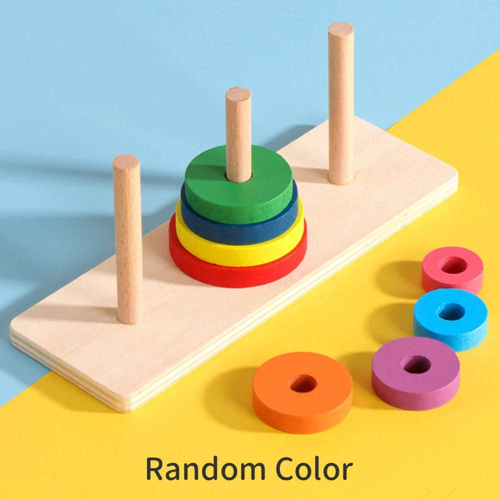 Baby Wooden Rainbow Stacking Ring Tower – Montessori Puzzle Toy, Educational Color and Shape Geometric Game for Kids