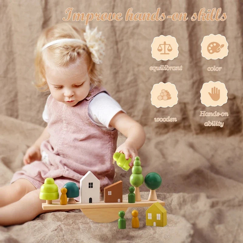 Montessori Wooden Stacking Toys for Baby - Forest House Blocks Sensory Educational Gift