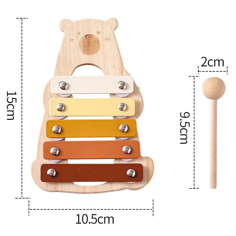 Kids Wooden Montessori Toys Musical Instruments Set – Includes Rattle, Bell, Drum, and Xylophone Percussion for Baby, Early Educational Instruments Toy