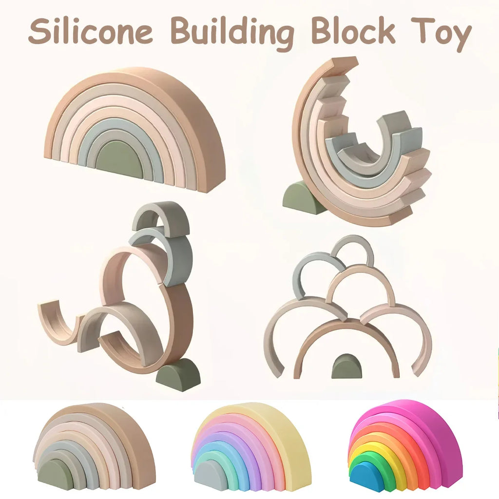 TYRY.HU 7PCS Baby Silicone Rainbow Building Blocks BPA Free
