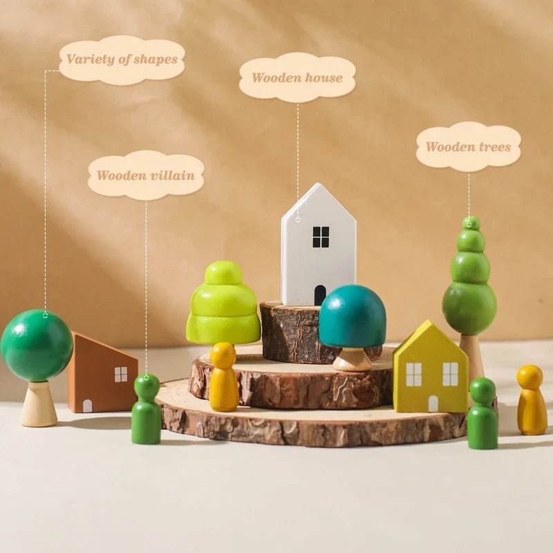 Montessori Wooden Stacking Toys for Baby - Forest House Blocks Sensory Educational Gift