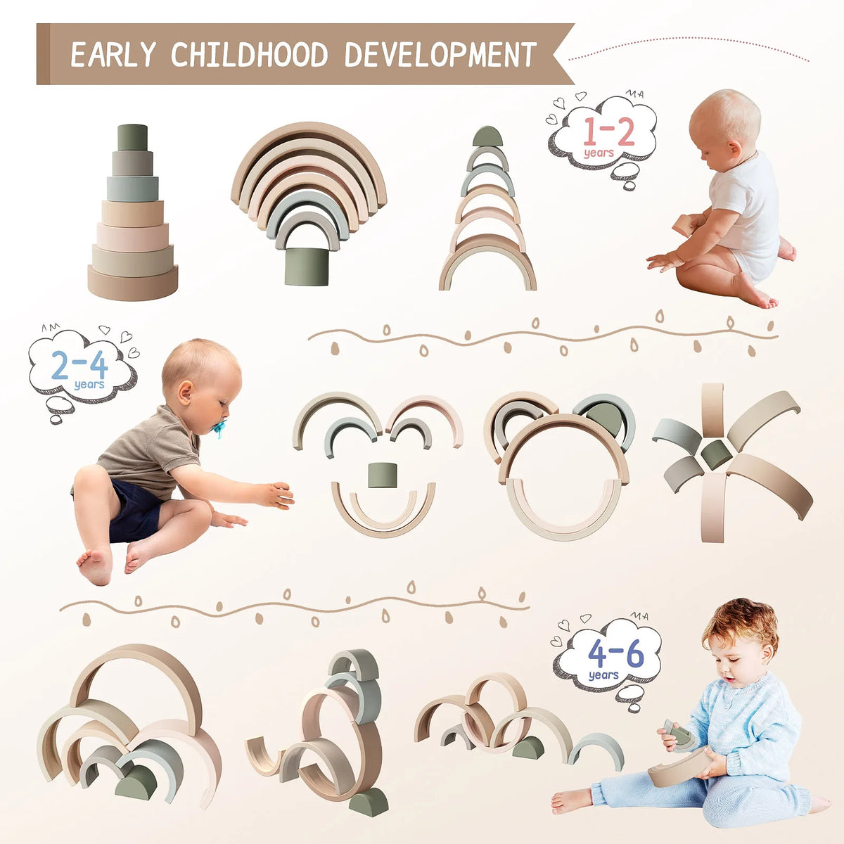 TYRY.HU 7PCS Baby Silicone Rainbow Building Blocks BPA Free