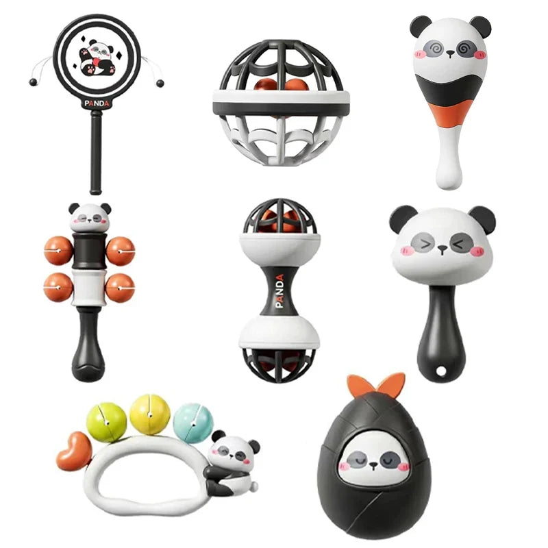 Montessori Baby Music Instrument Toy – Rattle Ball and Sand Hammer Set, Black & White Visual Stimulation Sensory Educational Toy