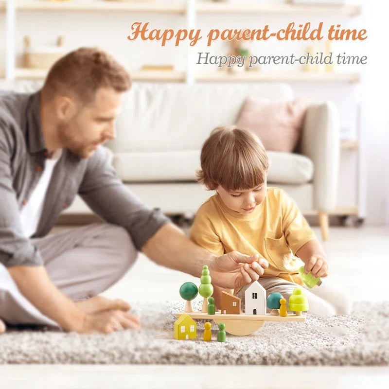 Montessori Wooden Stacking Toys for Baby - Forest House Blocks Sensory Educational Gift