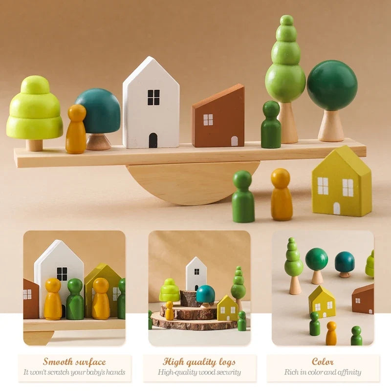Montessori Wooden Stacking Toys for Baby - Forest House Blocks Sensory Educational Gift
