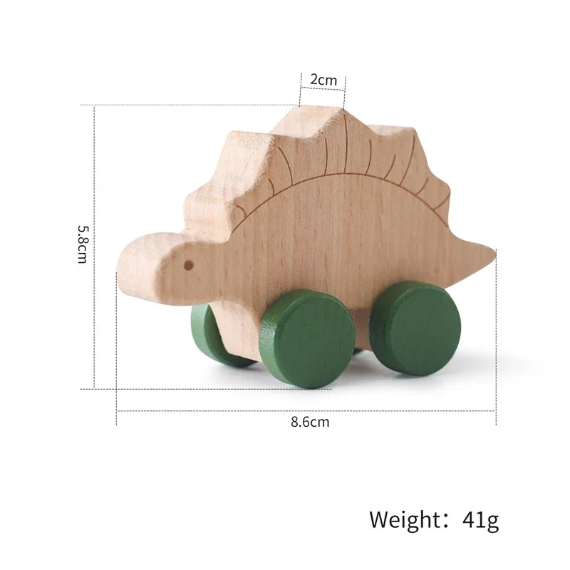 1PC Baby Beech Wood Dinosaur Car – Cartoon Educational Montessori Toy, Teething Play Gym, Baby Birthday Gift