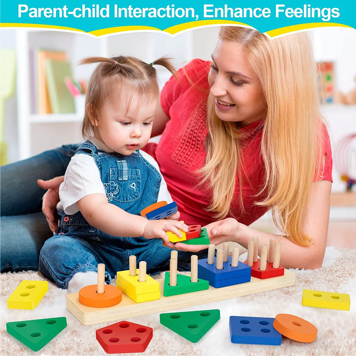 Baby Wooden Rainbow Stacking Ring Tower – Montessori Puzzle Toy, Educational Color and Shape Geometric Game for Kids