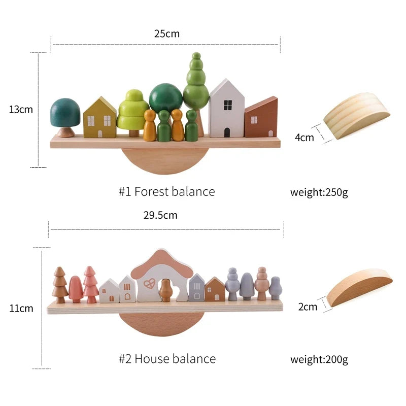 Montessori Wooden Stacking Toys for Baby - Forest House Blocks Sensory Educational Gift