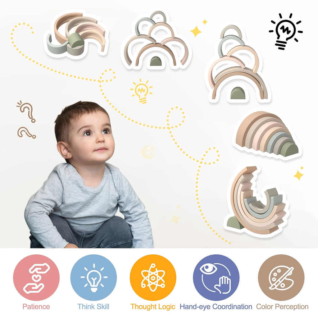TYRY.HU 7PCS Baby Silicone Rainbow Building Blocks BPA Free