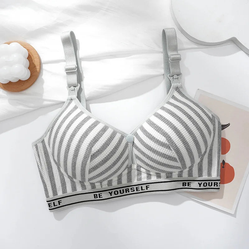 New Lightweight Breathable Maternity Breastfeeding Bra Made of Pure Cotton Gathered Anti Sagging Letter Stripe Women's Underwear