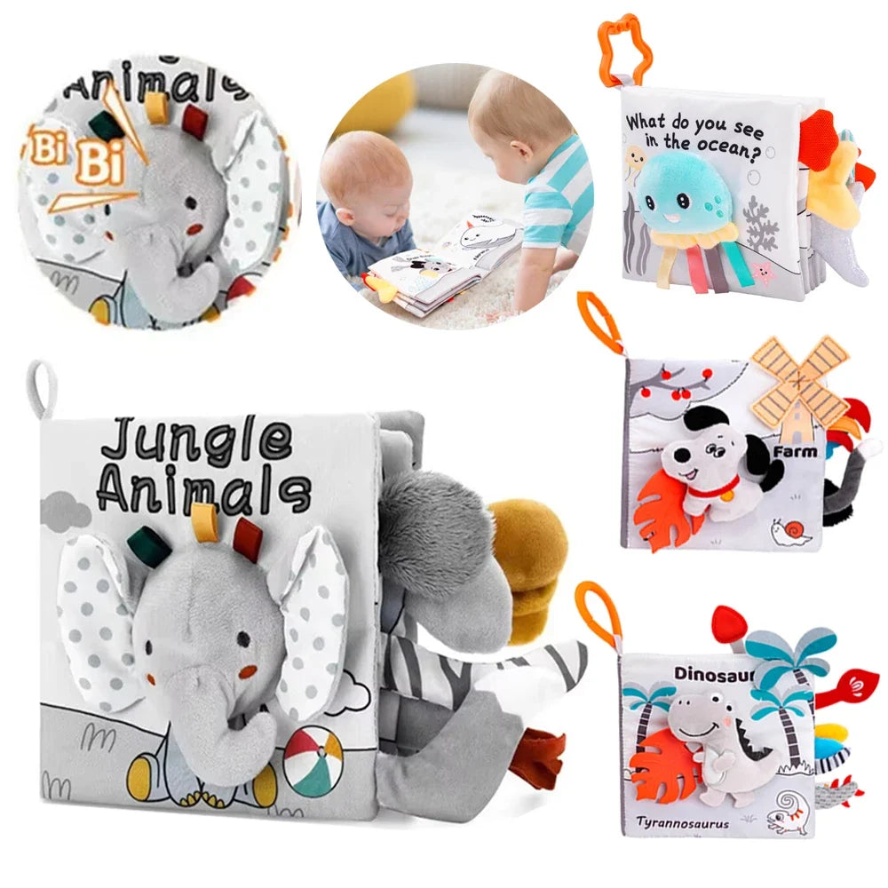 Baby Books Toys - Crinkle Soft Cloth 3D Touch and Feel, High Contrast Sensory Activity Toy for Early Education, Stroller Toy