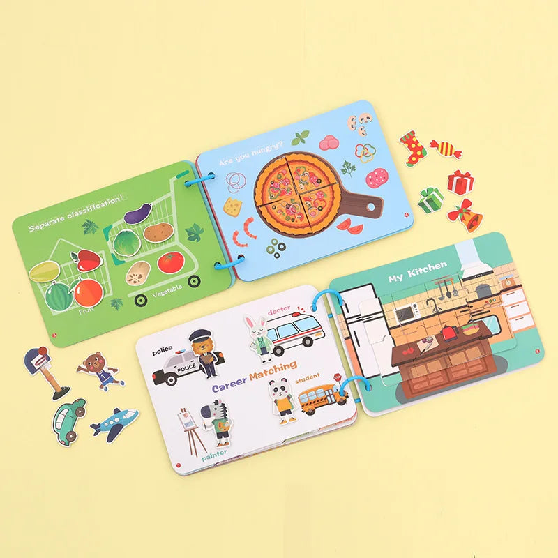 Quiet Book Educational Activity Toys - Kids Repeatedly Busy Card, Paste Matching Puzzle, Cognition Baby Montessori Game