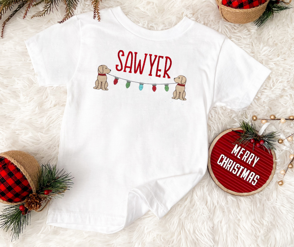 Personalized Puppy Christmas Shirt for Toddlers | Embroidered Holiday Shirt | Custom Name Tee