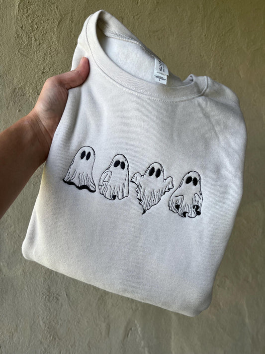 Ghost Embroidered Sweatshirt – Cute Halloween Crewneck | Cozy Fall Sweatshirt | Spooky Season Shirt | Minimalist Ghost Embroidery