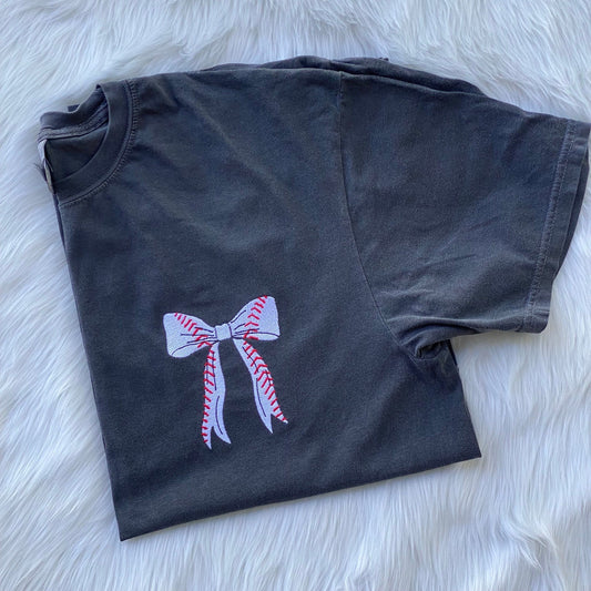 Baseball Coquette Bow Embroidered tee, Comfort Color shirt, Spring clothing, Comfort Colors tshirt, Gifts for her, simple tee, Baseball mama