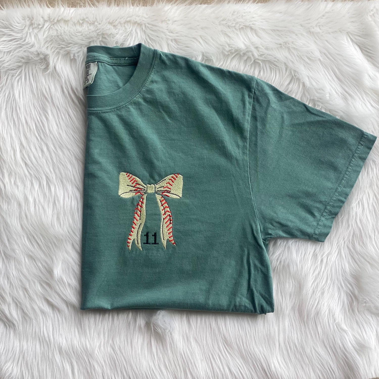 Softball Coquette Bow Embroidered tee