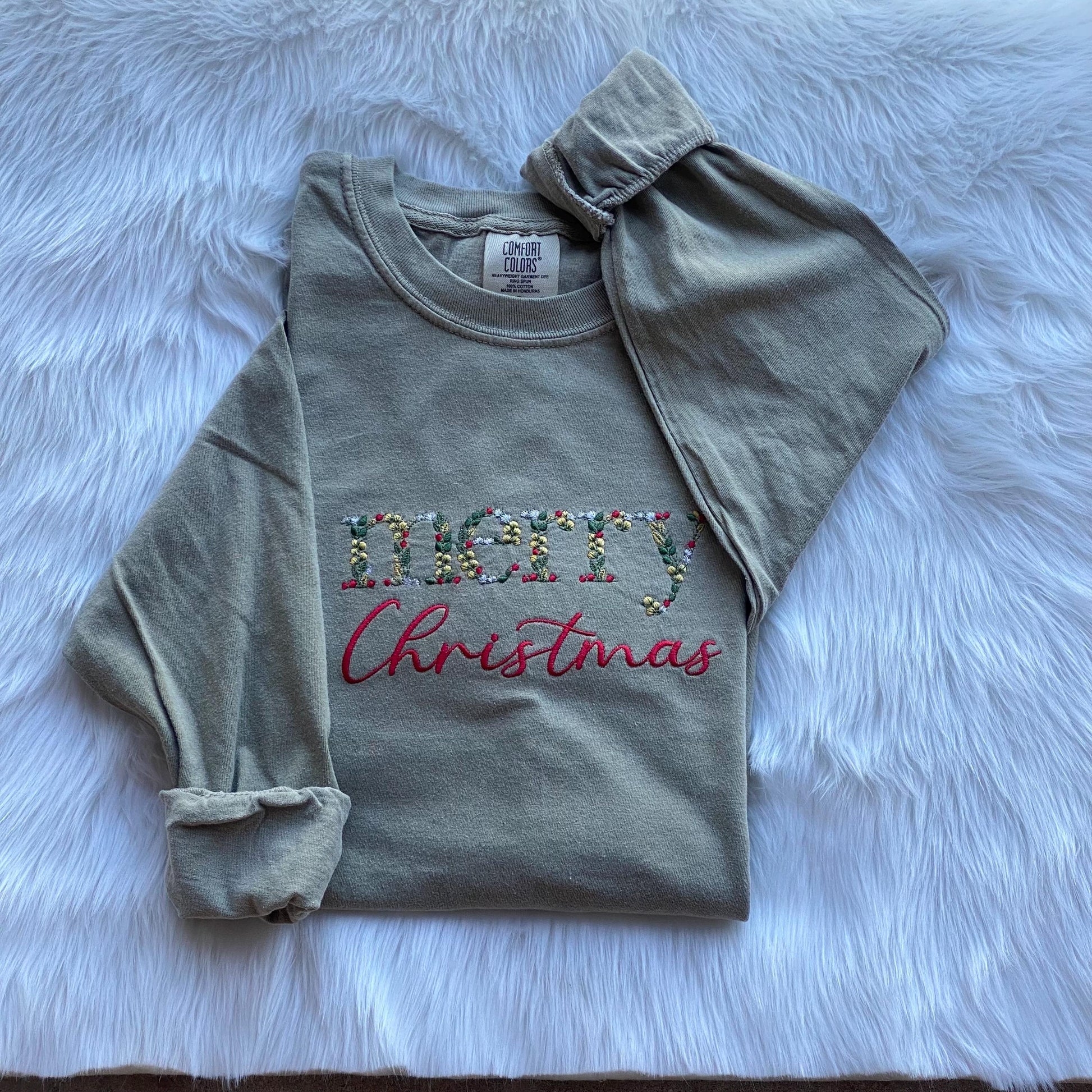 FLORAL Merry Christmas tshirt embroidered- Christmas embroidered shirt