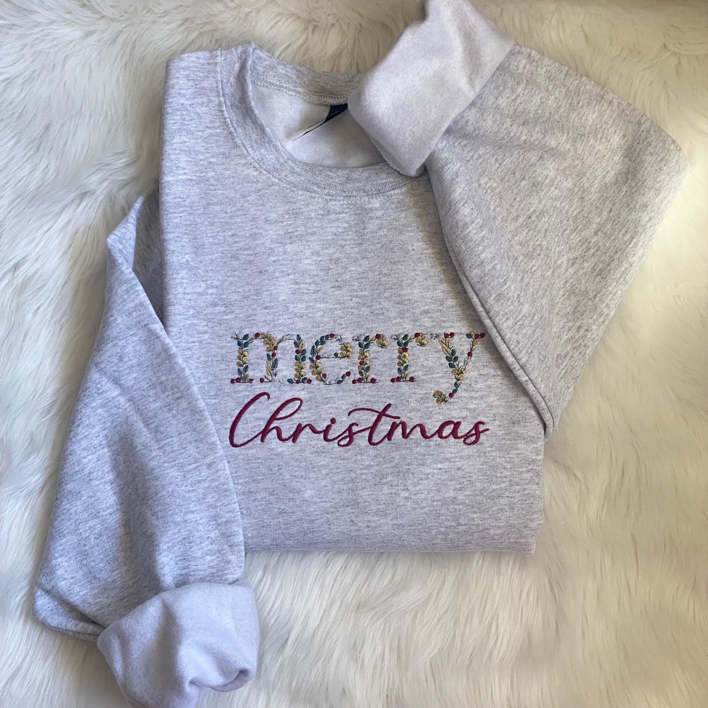 FLORAL Merry Christmas sweatshirt -Christmas embroidered sweatshirt