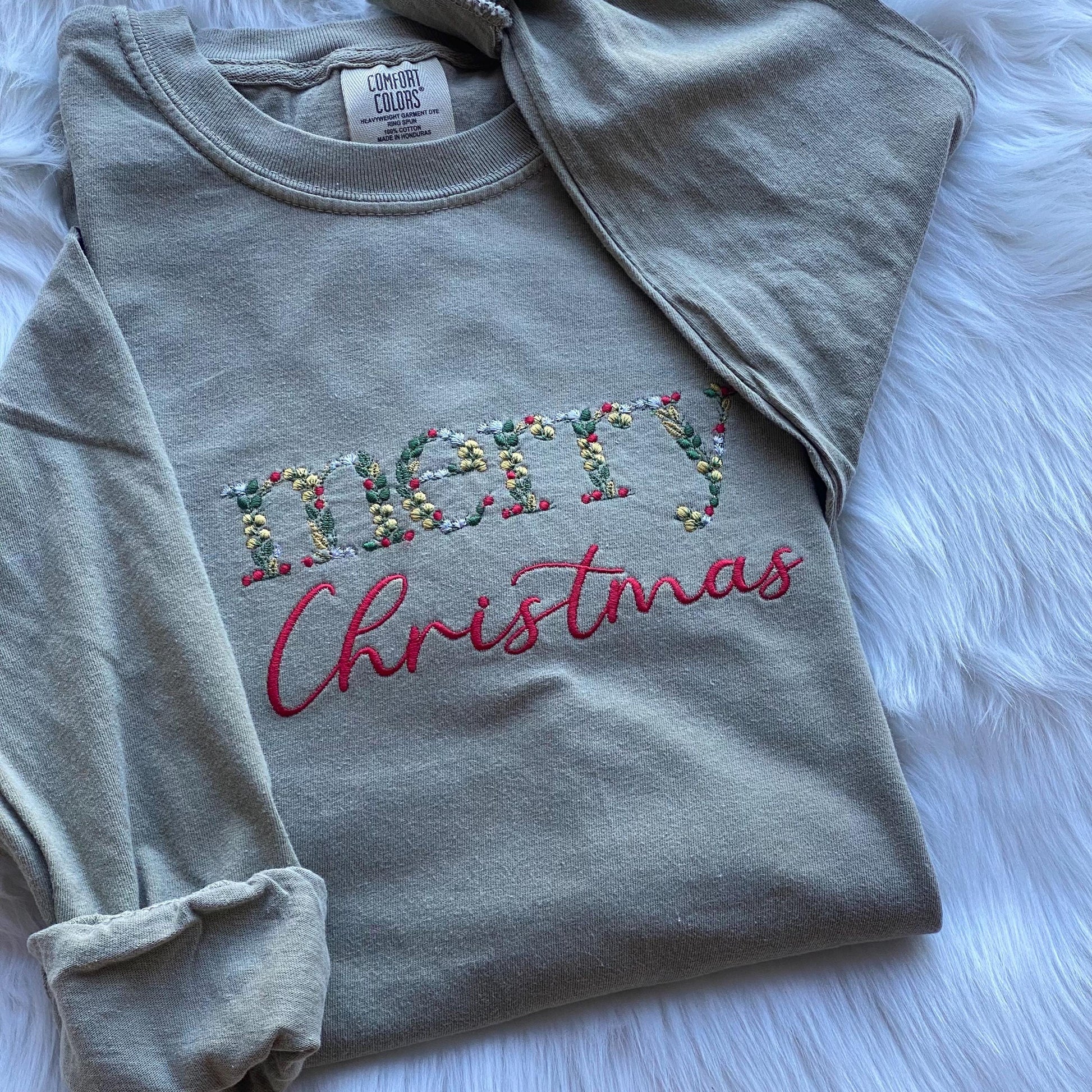 FLORAL Merry Christmas tshirt embroidered- Christmas embroidered shirt