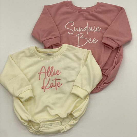 Custom Sweatshirt Bubble Romper - Gender Neutral Oversized Sweatshirt Bubble 