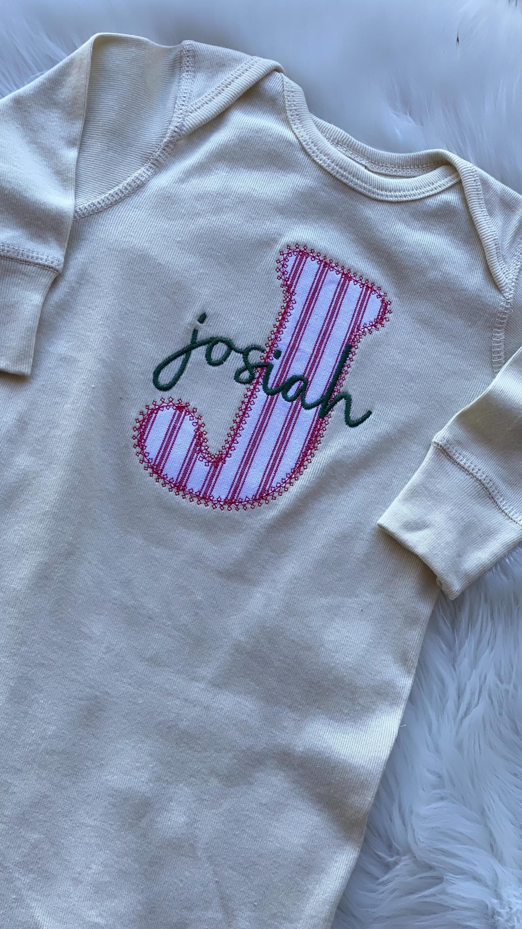 Personalized Christmas Baby Romper – Monogrammed Infant Romper with Name