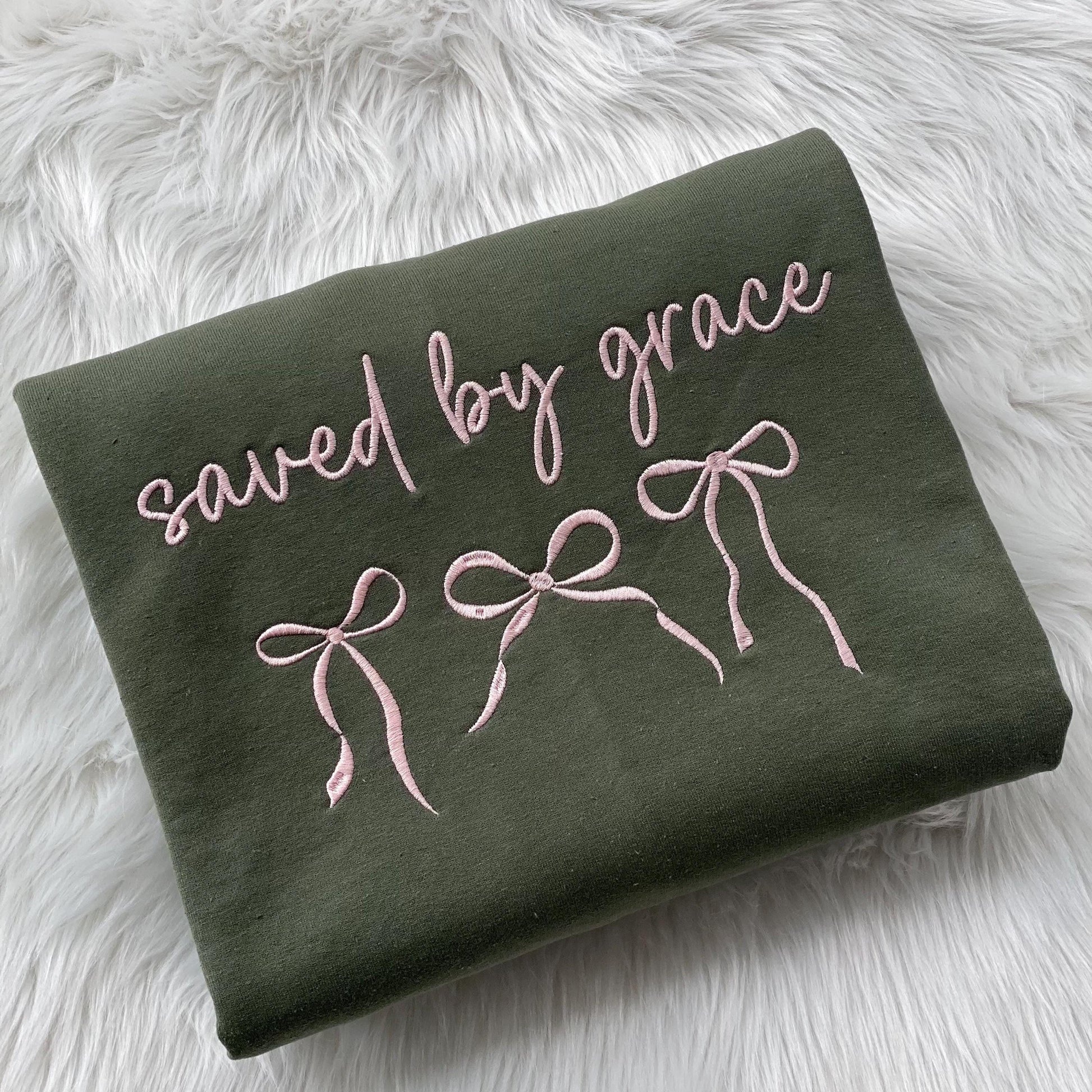 Saved By Grace Embroidered Sweatshirt with Coquette Bows 