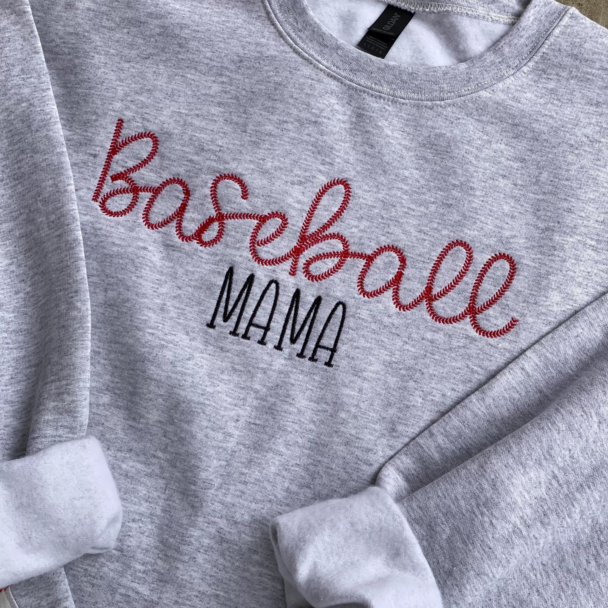 Baseball Softball Mama Embroidered Sweatshirt with Coquette Baseball Softball Bows