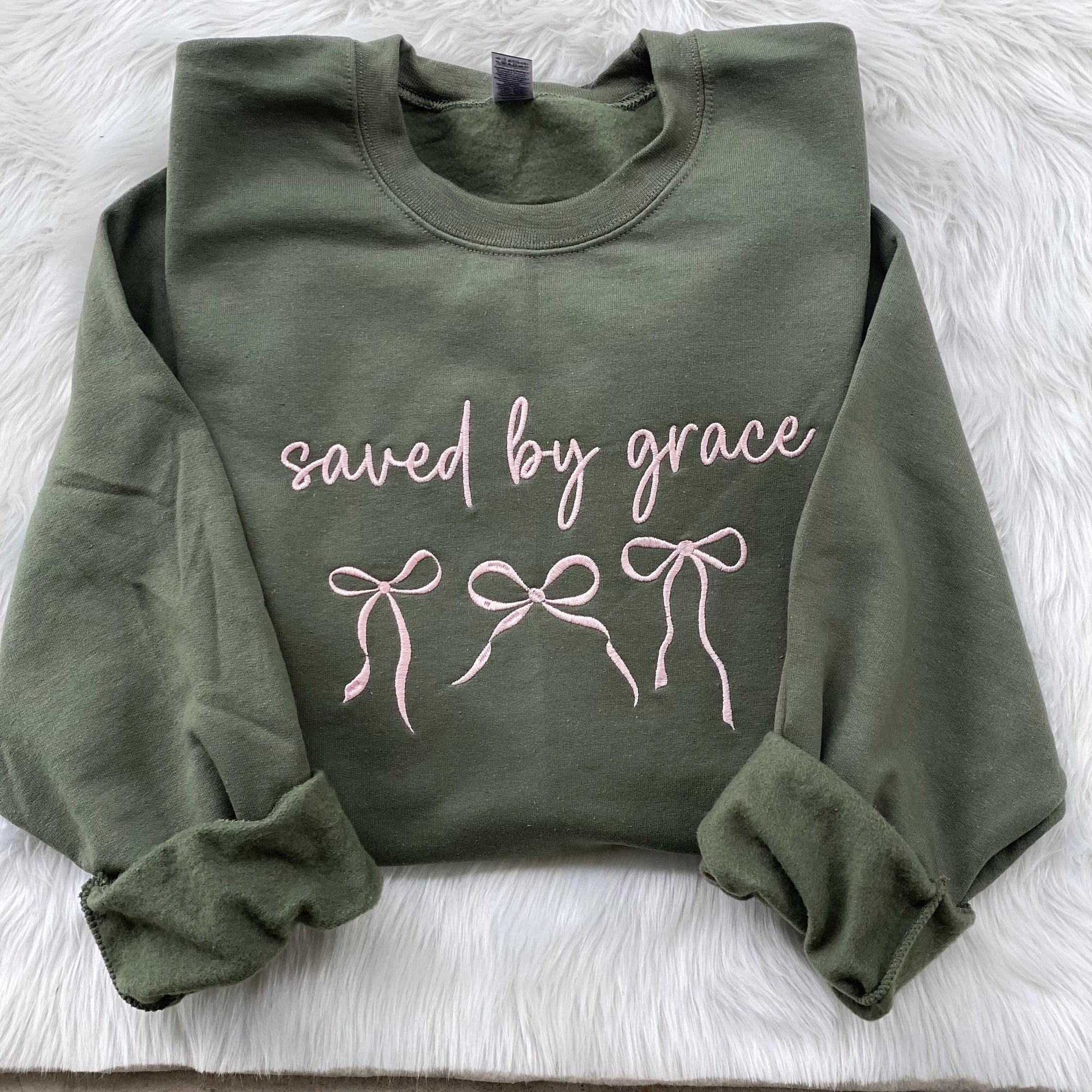 Saved By Grace Embroidered Sweatshirt with Coquette Bows 