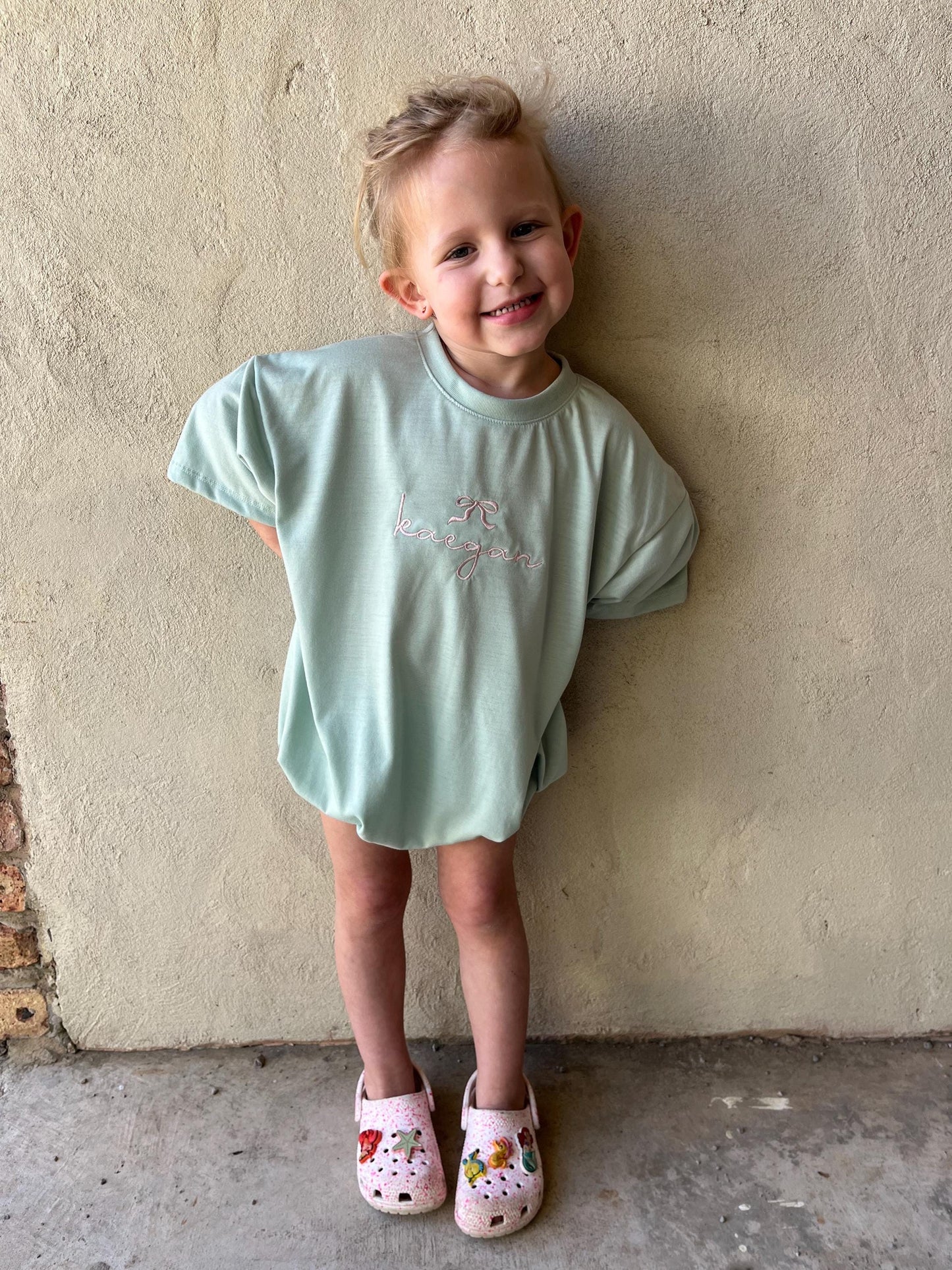 Coquette Tshirt Bubble Romper - Baby Girl Romper with Bow