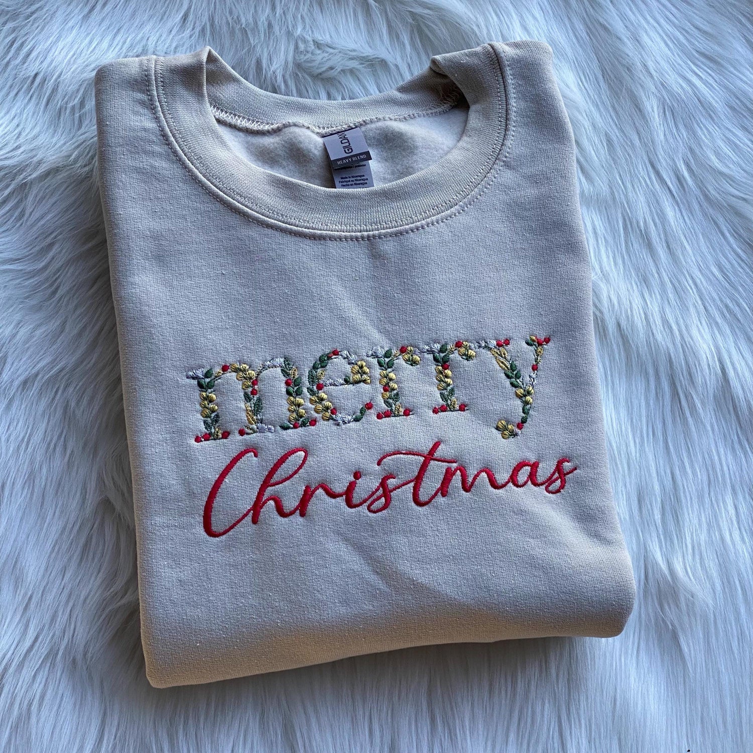 FLORAL Merry Christmas sweatshirt -Christmas embroidered sweatshirt