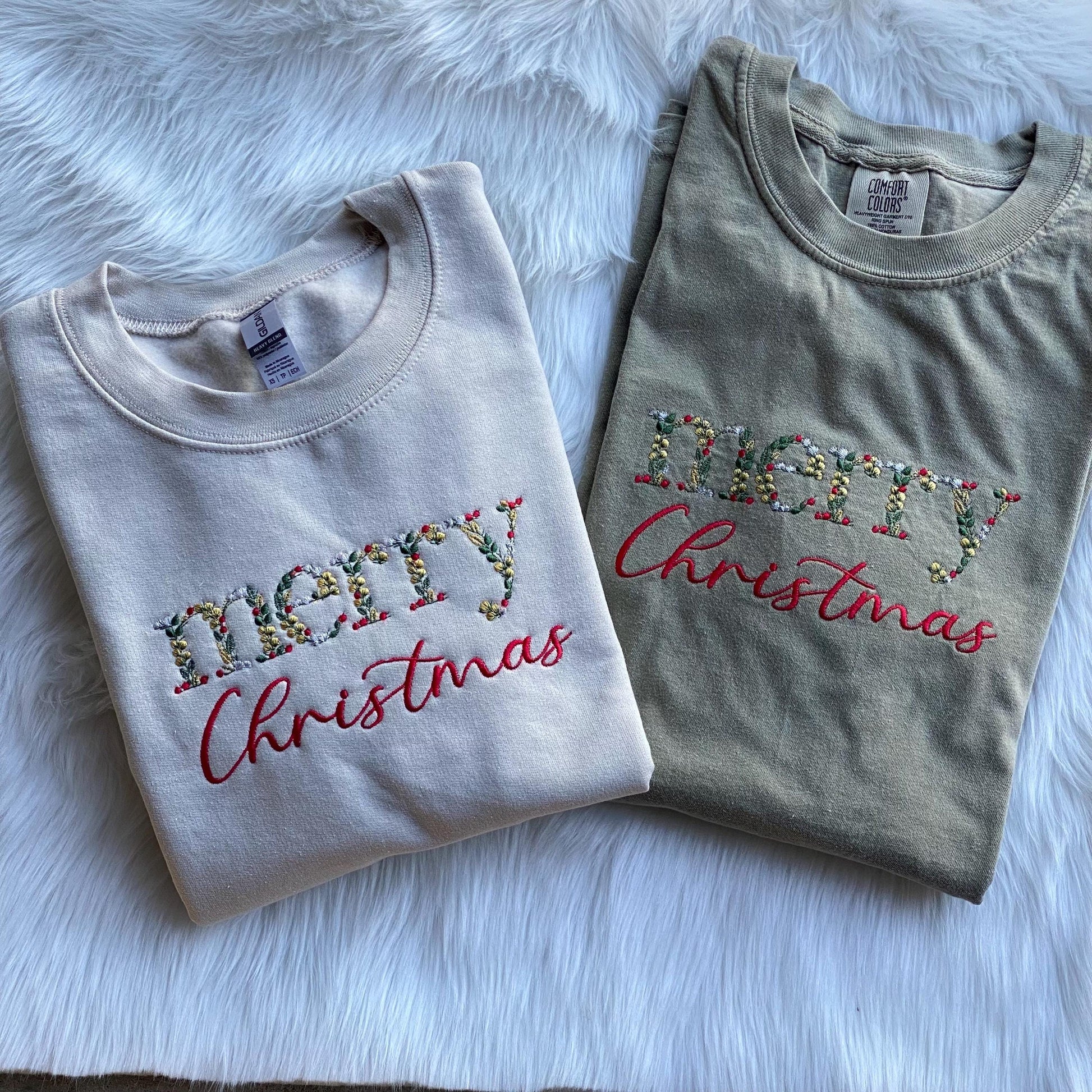 FLORAL Merry Christmas sweatshirt -Christmas embroidered sweatshirt