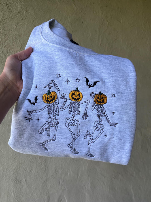 Dancing Skeleton Pumpkin Halloween Sweatshirt- Spooky Season Crewneck