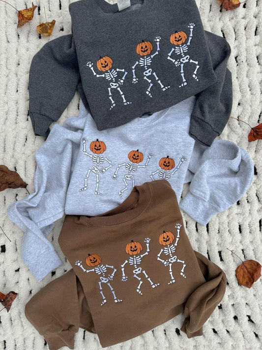 Pumpkin Skeleton Dance Embroidered Sweatshirt